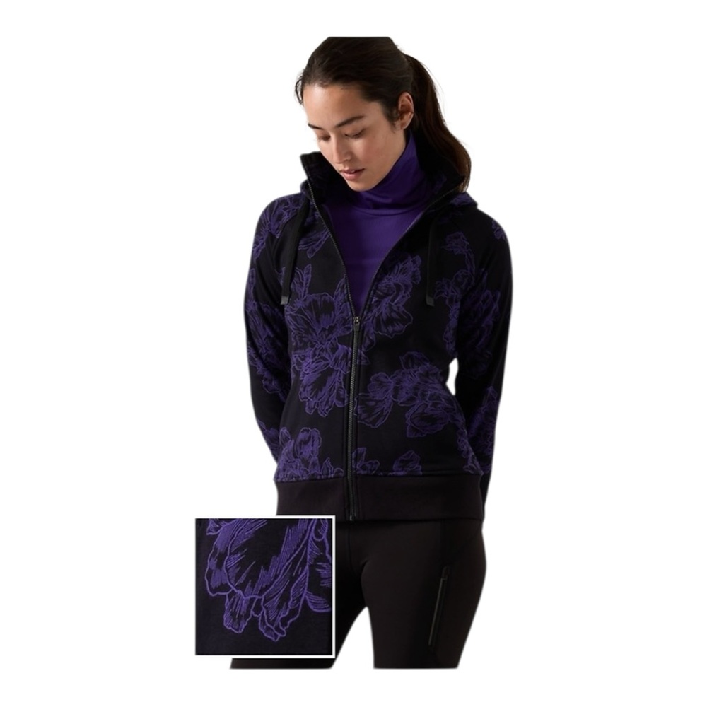 Athleta Triumph Hoodie In Black Astral Purple Bloom Athletic Athleisure